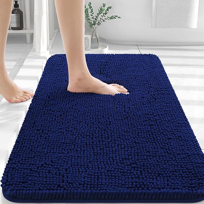 OLANLY Bathroom Rugs 30x20, Extra Soft Absorbent Chenille Bath Rugs, Rubber Backing Quick Dry, Machine Washable Bath Mats for Bathroom Floor, Tub and Shower, Home Decor Accessories, Navy
