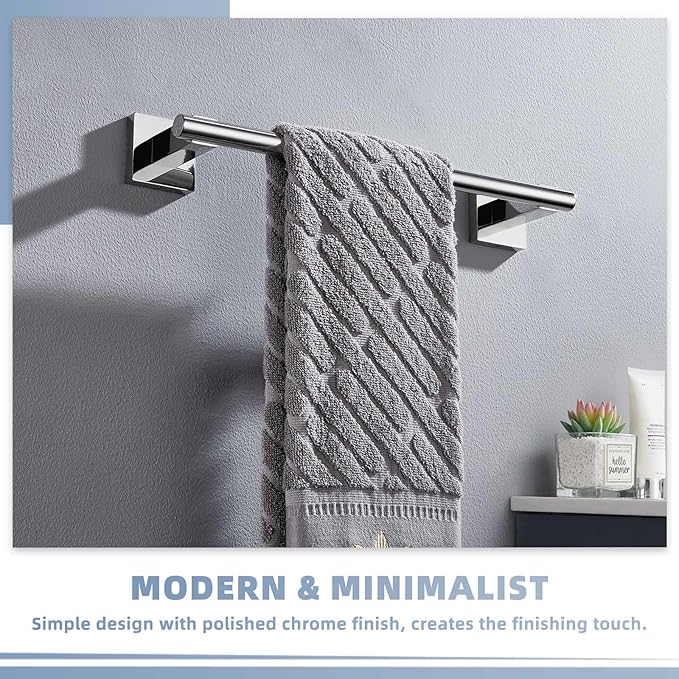 Hand Towel Bar 14", Suyar SUS304 Stainless Steel Shower Towel Holder, Bathroom Kitchen Closet Cabinet Washcloth Rack Wall Mounted, Polished Chrome