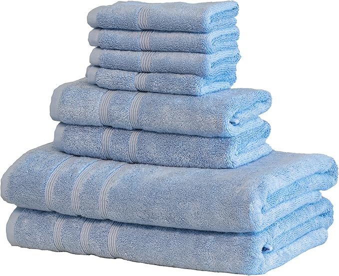 Mosobam Luxury Turkish 8pc Towel Set 30X58 16X30 13X13 Allure Blue 700 GSM Bamboo Viscose & Aegean Turkish Combed Cotton