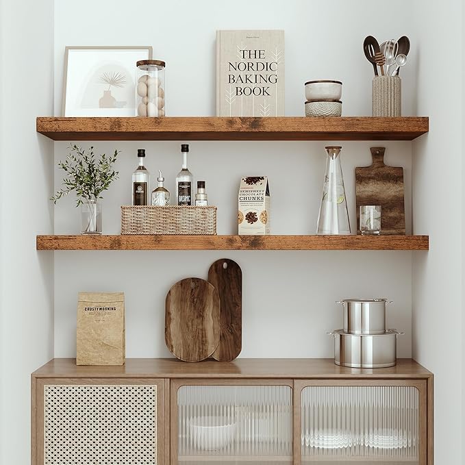 Vivelove Farmhouse Single Floating Shelves for Wall 48 in x 10.3in x 1.8in, Large Wall Long Shelves Heavy Duty 80 lbs for Bedroom, Living Room, Kitchen, Office, Rustic Shelf Book Home Decor, Brown