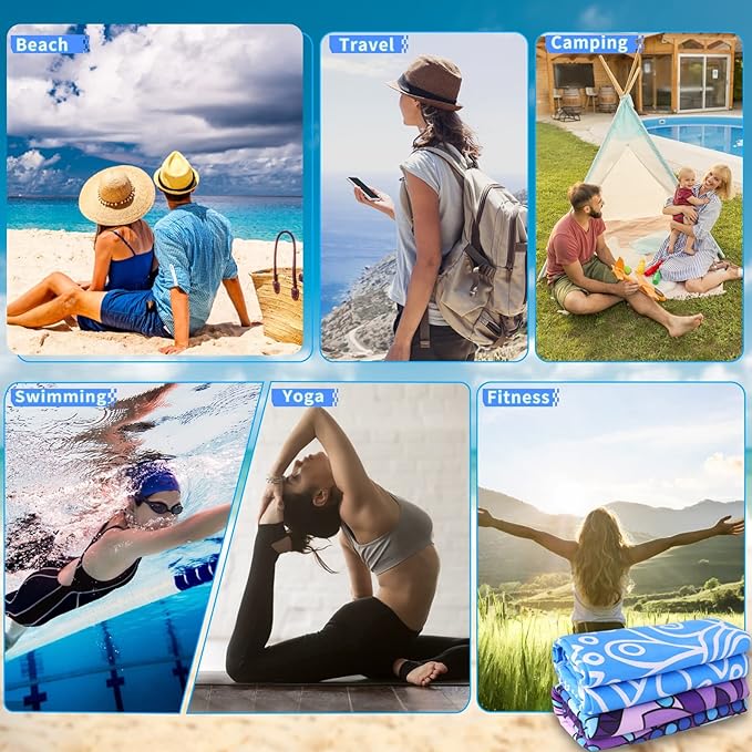 4 Pack Microfiber Oversized Lightweight Beach Towel 71"x32" XL Extra Large Thin Sand Free Towels Travel Swim Pool Yoga Gym Camping for Adults Women Men Beach Essentials Accessories Vacation Gift