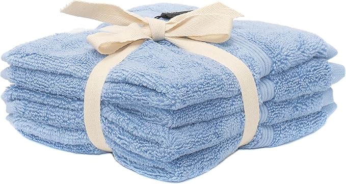 Mosobam Luxury Turkish Towels Set of 4 Washcloths 13X13 Allure Blue 700 GSM Bamboo Viscose & Aegean Turkish Combed Cotton