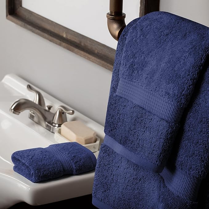 BLUENILEMILLS Premium Towel Collection, Egyptian Cotton Towels for Shower and Bathroom Assorted 3-Piece Towel Set, 30" x 55", 20" x 30", 13" x 13", Navy Blue by Blue Nile Mills