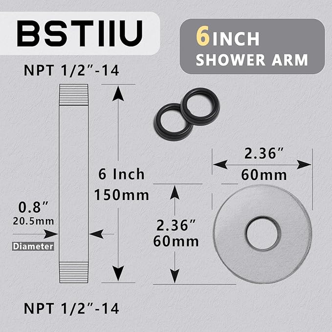 6 Inch Shower Arm with Flange, Ceiling Mounted Shower Head Extension Arm, 1/2 NPT Straight Arm for Rain Shower Head, Stainless Steel Shower Head Extension Replacement Pipe Arm, Brushed Nickel