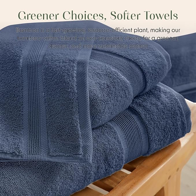 Springtree Home Luxury Viscose from Bamboo Bath Towel Set 6 Piece Set | 35% Viscose from Bamboo - 65% Cotton | Absorbent Quick-Dry Towels for Bathroom | Oeko-TEX Standard 100 Cotton | French Blue