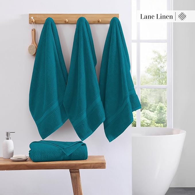 LANE LINEN 100% Cotton 4 Pack Bath Towels Set (28"x54") - Zero Twist, Large Cotton Towels for Bathroom - Quick Dry, Soft & Absorbent Bath Towel Set - Pre Shrunk, Wide Variety of Colors - Sea Port