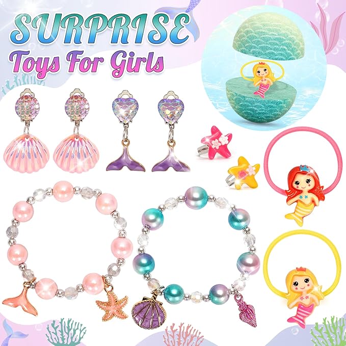 8 Packs Mermaid Bath Bombs for Kids Girls, Bubble Bath Bomb Kit with Surprise Toys Inside, Bath Toys for Kids Aged 4-8, Ideal Birthday Christmas Gifts Stocking Stuffers for Girls 3 4 5 6