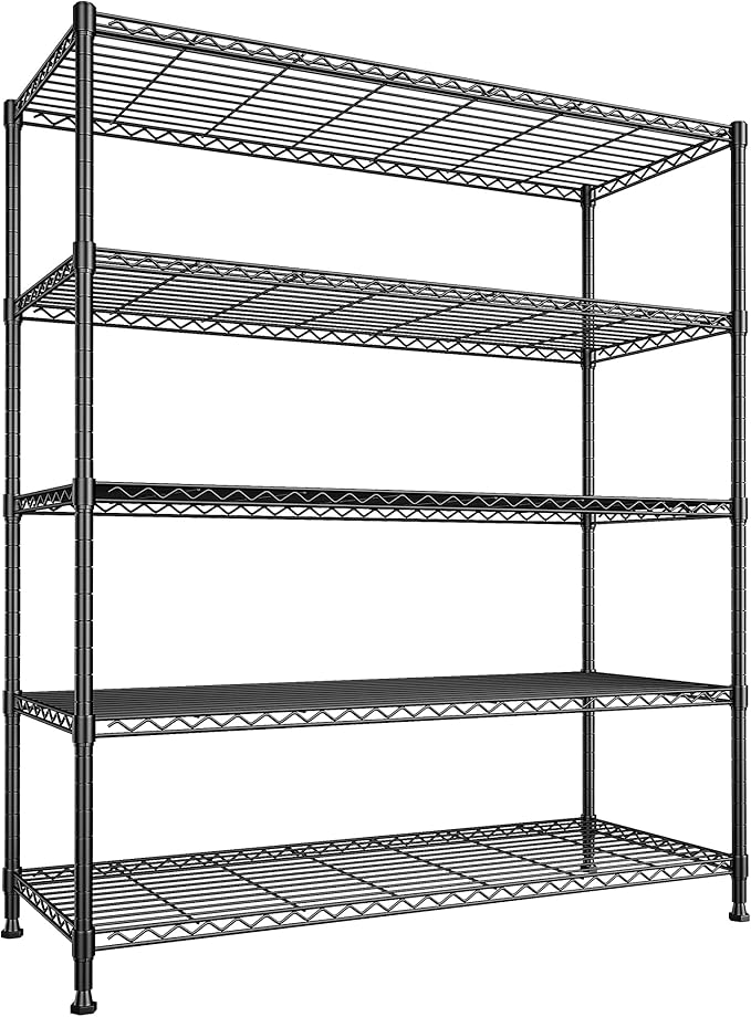 45 "W Storage Shelves 5 Tier Wire Shelving Unit Adjustable Metal Shelving Wire Shelf Pantry Shelves Wire Commercial Rack for Closet Kitchen Pantry Utility Room Garage 45" Wx 13.5" Dx70.5 H Black
