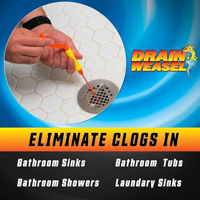 FlexiSnake Drain Weasel Sink Snake Hair Clog Remover Tool, Sink, Pipe, Bathroom, Bathtub Drain Cleaner, 18-inch Long, Flexible, Made in The USA, 10 Pack Wand Refills and Removable Handle