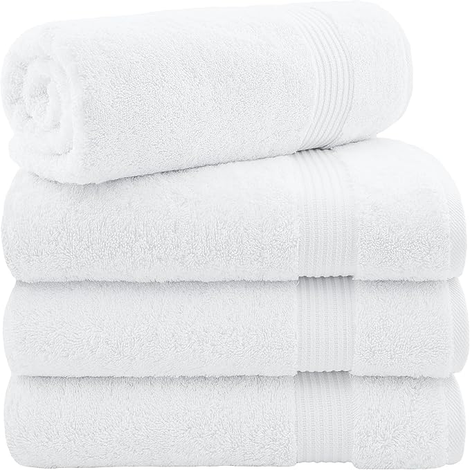 Cotton Paradise 4 Piece Turkish Bath Towels for Bathroom, Extra Large Soft Plush Towels Bathroom Set, White