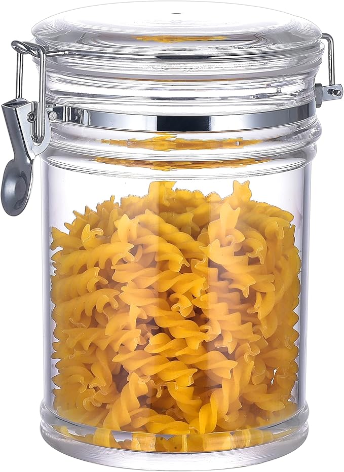 50 oz Reinforced Medium Acrylic Canister with Locking Clamp, Airtight Flip Jar | Food Storage Container for Flour, Sugar, Coffee, Candy, Cookie etc