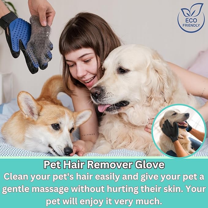 (Right Hand) Pet Hair Remover Glove – Blue, Reusable Grooming Glove for Dogs, Cats & Horses, Gentle Deshedding, Bathing & Massaging, Anti-Shedding Tool for Pet Hair Removal (Right Hand only)