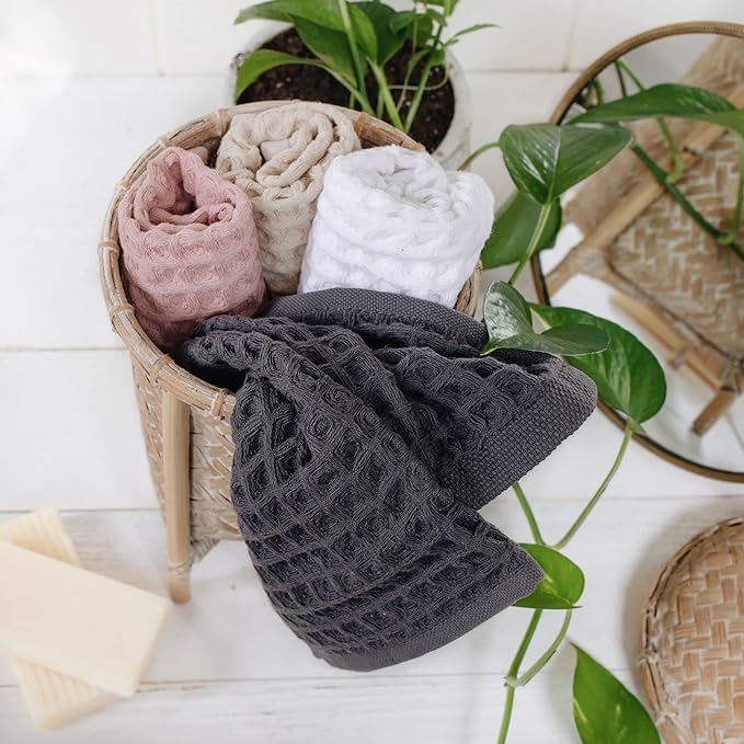 sea me at home Waffle Washcloths Set, 100% Turkish Cotton (White)