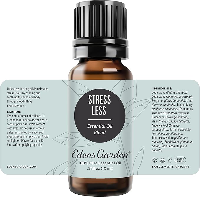 Edens Garden Stress Less Essential Oil Blend- 100% Pure Premium Grade, Undiluted, Natural, Therapeutic, Aromatherapy, The Best for Diffusing, Skin, Candle, Humidifiers 10 ml (.33 fl oz)