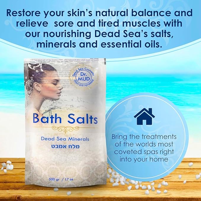 Natural Dead Sea Salt 100% Mineral-Rich Bath Soak, More Minerals Than Epsom Salt, Deep Relaxation, Detox, Exfoliates & Softens Skin, Helps Psoriasis, Eczema, Joint & Muscle (42.3 oz, Rose)