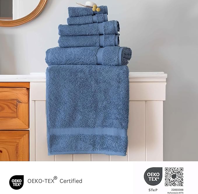 SALBAKOS 100% Turkish Cotton 6-Piece Towel Set | Heirloom Quality Hotel & Spa Collection | Ultra Soft, Super Absorbent 2 Washcloth, 2 Hand, 2 Bath Towel Sets | Made in Turkey (Blue, 6 Piece Towel Set)