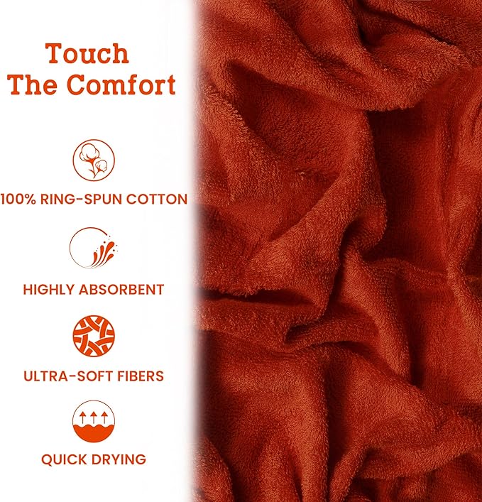 Casa Lino 100% Cotton Hand Towels for Bathroom - Soft, Highly Absorbent & Quick Dry Kitchen Towels - Gym Towel Set - Travel Towel Set - 24" x 16" - Pack of 4 - (Coral Orange)
