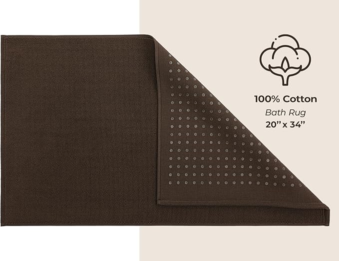 American Soft Linen Bath Rug, 20 in 34 in 100% Cotton Bath Mats Rugs for Bathroom, Slip Reducer Washable Shaggy Form Area Rugs, Brown Bath Rug