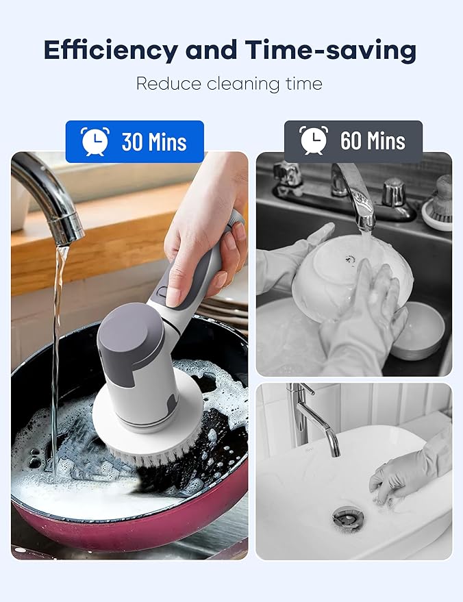 Electric Spin Scrubber,Power Scrubber Dual Speeds Cordless Shower Scrub Brush with Handle,Cleaning Brush with IPX7 Waterproof,8 Brush Heads for Kitchen,Tile,Tub (Short Purple)