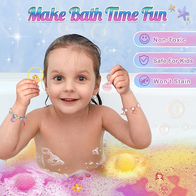 8 Packs Mermaid Bath Bombs for Kids Girls, Bubble Bath Bomb Kit with Surprise Toys Inside, Bath Toys for Kids Aged 4-8, Ideal Birthday Christmas Gifts Stocking Stuffers for Girls 3 4 5 6