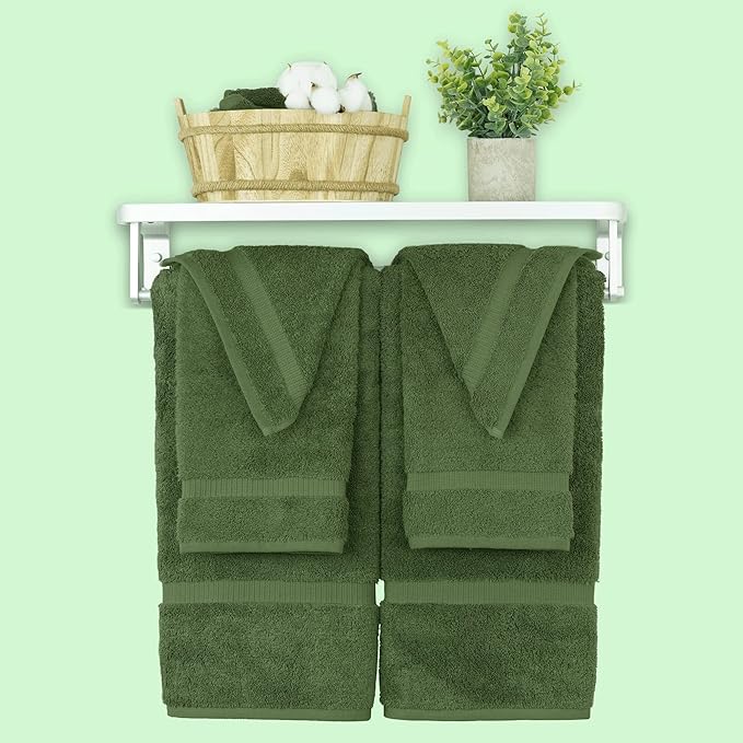Chakir Turkish Linens 100% Cotton Premium Turkish Towels for Bathroom, 2 Large Bath Towels, 2 Hand Towels, 2 Washcloths (6-Piece Towel Set, Moss)