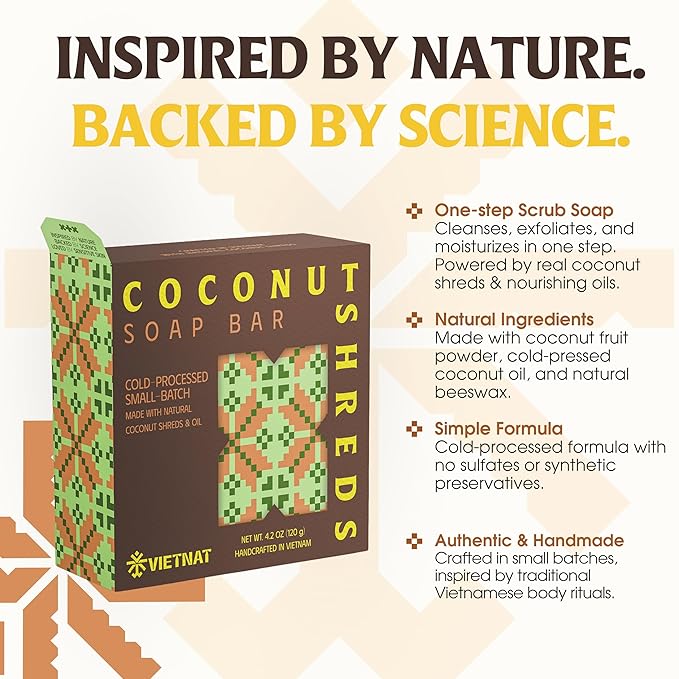 Coconut Shreds Soap Bar (Pack of 5) – Exfoliating & Moisturizing 2-in-1 Body Soap, Cold Process Handmade Bar with Coconut Milk & Oil, Gentle Daily Cleanser