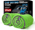 2 Pack XL Car Drying Towel – 1300GSM Ultra Absorbent Microfiber, 24"x36" Large Size, Twisted Loop, Lint-Free & Streak-Free for Auto Detailing, Car, SUV, Truck (Gray-Green)
