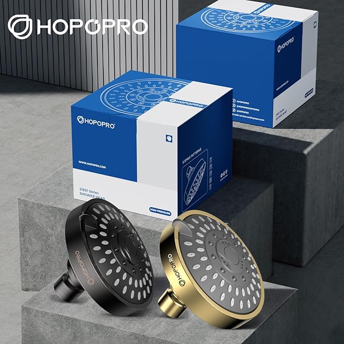 HOPOPRO 5-Mode High Pressure Shower Head - The Washington Post, NBC News, Today TV Show Recommended - High Flow Fixed Showerheads (4 Inch Gold)