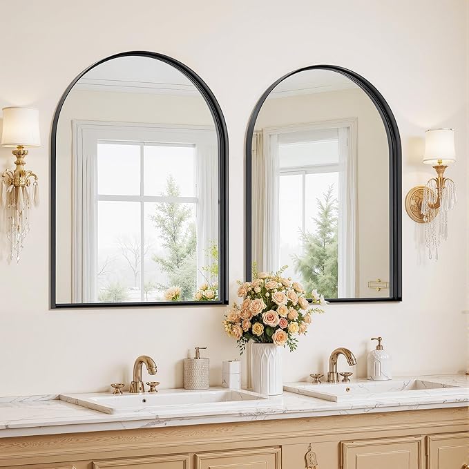 Arched Mirror 22"x30",Bathroom Mirror, Wall Mounted Vanity Mirror with Arch Metal Frame for Bathroom, Over Sink, Bedroom, Living Room, Deep Frame, Black