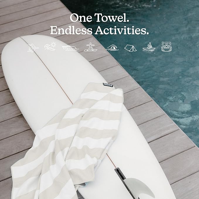 Nomadix Original Towel - Perfect for Beach, Pool, Travel, Camping, Yoga - Made with Recycled Materials - Super Absorbent - Sand Resistant - Cabana Stripe Beige - 72.5x30