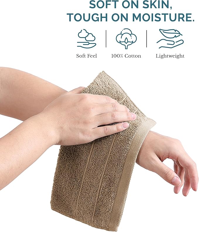 Casa Platino Washcloths 24 Pack - Spa & Salon Quality - 100% Ring Spun Mercerized Cotton Face Towels - Very Soft & Absorbent Wash Cloths for Body, Beauty, Home, Gym - Fingertip Towels - 13"x13", Taupe
