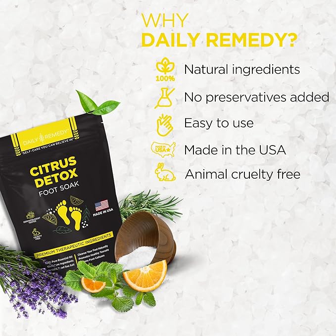 Citrus Detox Foot Soak with Epsom Salt - for Foot Callus, Immune Boost, Damaged Toenail, Athletes Foot, Pedicure and Soothes Tired Feet - Made in USA
