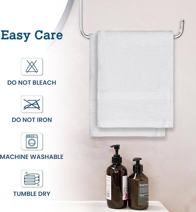 Casa Lino 100% Cotton Hand Towels for Bathroom - Soft, Highly Absorbent & Quick Dry Kitchen Towels - Gym Towel Set - Travel Towel Set - 24" x 16" - Pack of 4 - (White)
