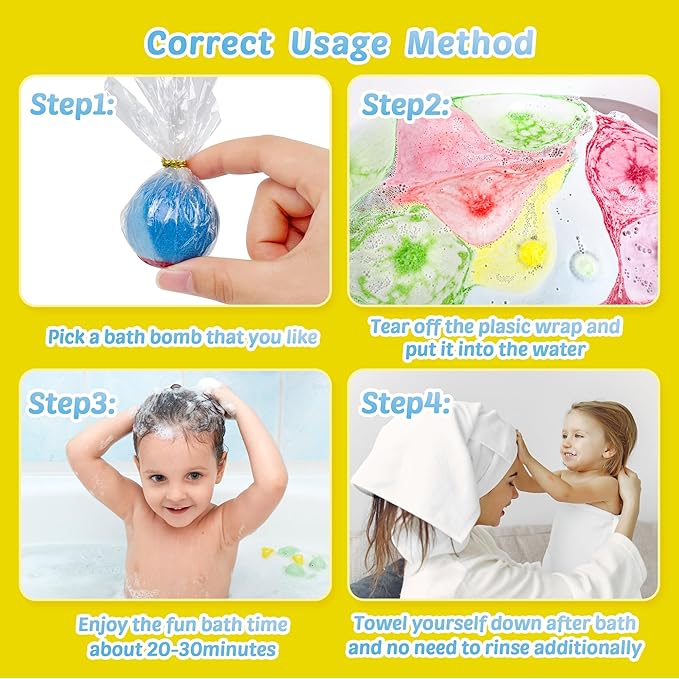 Bath Bombs for Kids with Toy Inside, 30 PCS Natrual and Organic Bubble Bath Bombs with Glow-in-The-Dark Surprise Inside, Perfect Handmade Birthday, Party, for Boys and Girls.