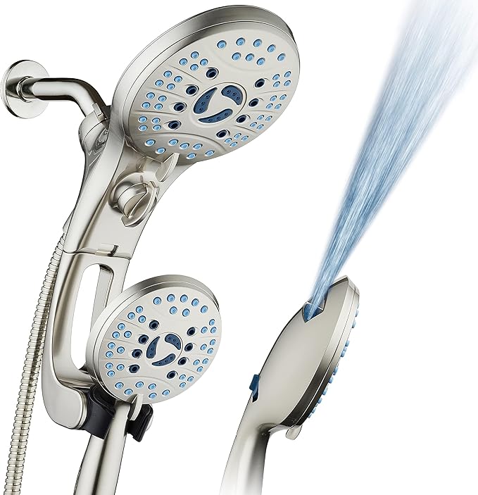 Hotel Spa AquaCare for California As-Seen-On-TV High Pressure Handheld Rain 50-mode 3-way Shower Head Combo with Adjustable Arm, Anti-clog Jets, Tub & Pet Power Wash, 6 ft. Hose, Nickel Finish