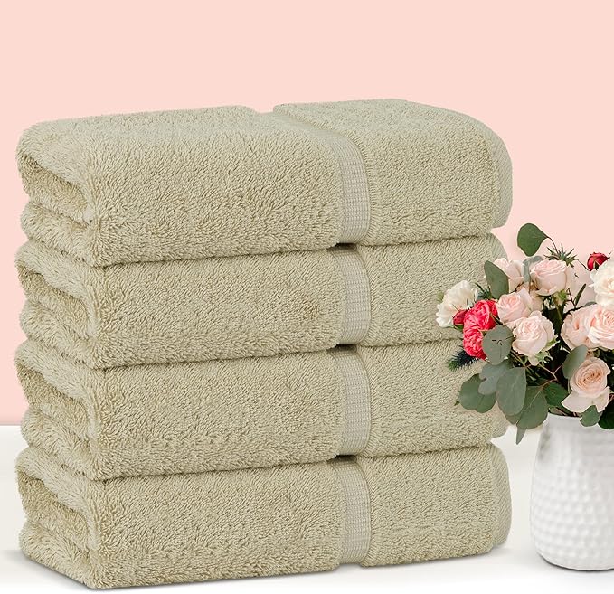 Chakir Turkish Linens 100% Cotton Premium Turkish Towels for Bathroom | 27'' x 54'' (4-Piece Bath Towels - Beige)
