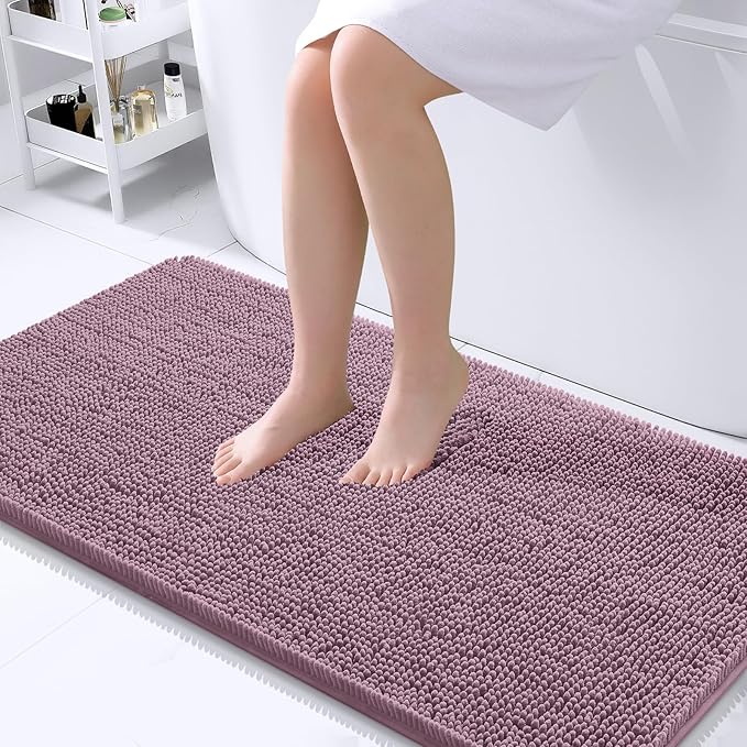 OLANLY Bathroom Rugs 44x24, Extra Soft Absorbent Chenille Bath Rugs, Rubber Backing Quick Dry, Machine Washable Bath Mats for Bathroom Floor, Tub and Shower, Home Decor Accessories, Deep Plum