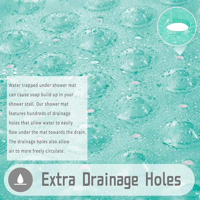 Yimobra Shower Stall Mat Non Slip, 21x21 Inch, Soft Square Bath Mat for Shower with Suction Cups and Drain Holes, Stall Floor Mats for Bathroom, Machine Washable, Bathroom Accessories, Clear Green