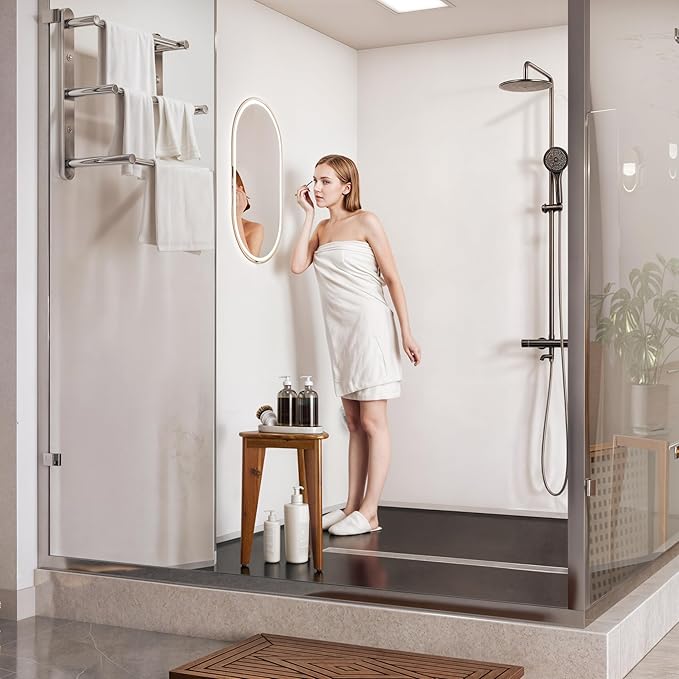 HOLANA 18" Corner Shower Foot Rest - Wooden Showers Stool Seat for Shaving Legs - Small Corner Shower Benches for Inside Shower - Waterproof Bath Step Stools Bench for Bathroom (Height - 18in, Acacia)