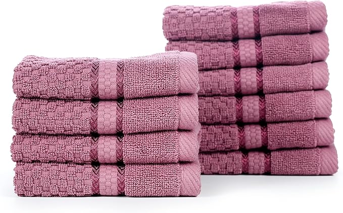 Ample Decor Grape Purple Wash Cloth Set of 10 100% Cotton - Quick Dry, Highly Absorbent, Popcorn Textured - Mulaayam Collection - 12 X 12 Inch