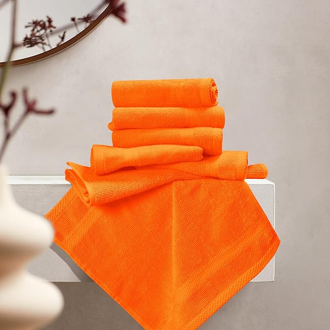 GLAMBURG Ultra Soft 12-Piece Washcloths Set 13x13-100% Ringspun Cotton - Durable & Highly Absorbent Face Towels - Ideal for use in Bathroom, Kitchen, Gym, Spa & General Cleaning - Orange