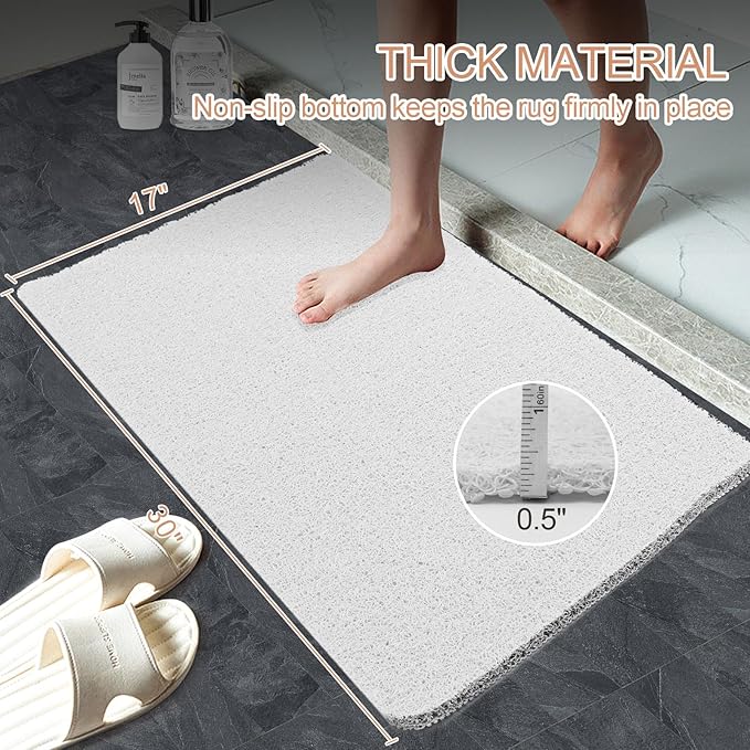 Joyhalo Shower Mats for Showers Anti Slip for Elderly, 32'' x 24'' Non Slip Bath Mat for Inside Shower, Bath Tub Mats for Bathroom Non Slip for Shower, PVC Loofah Bathroom Mats, White