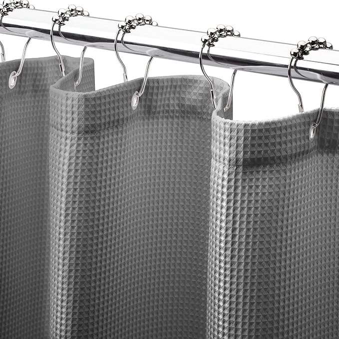 AmazerBath Grey Shower Curtain, Waffle Shower Curtain Gray, Premium Fabric with Waffle Weave, Heavy Duty 240GSM, Hotel Quality Bathroom Shower Curtains, 72 x 72 Inches
