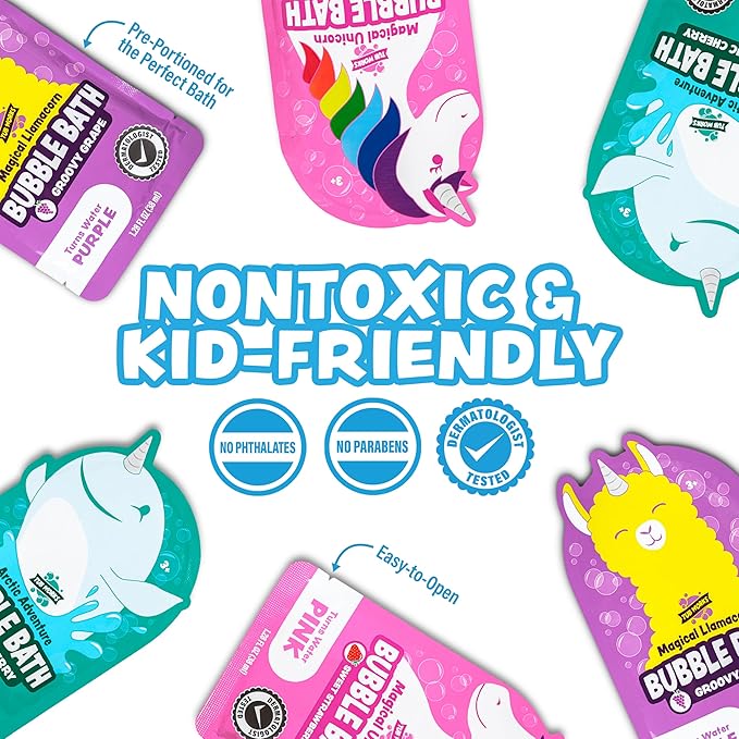 Tub Works® Magical Kids Bubble Bath, Variety 12 Pack | Creates Colorful Water & Tons of Foam Bath Bubbles | Nontoxic | Character-Themed Bubble Bath for Kids | Pink, Purple & Teal Bath Colors