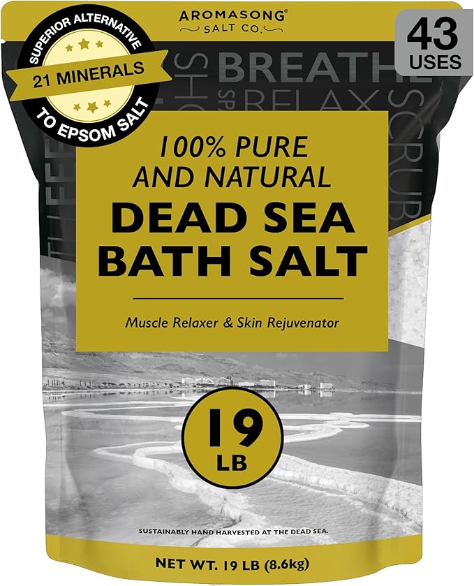 Aromasong Dead Sea Salt - Spa Bath Salt - 19 Lbs Fine Grain Bulk - 100% Pure - Better Absorbing Than Epsom Salt - Soak for Women & Men for Skin Issues and to Relax Tired Muscles - Resealable Pack.