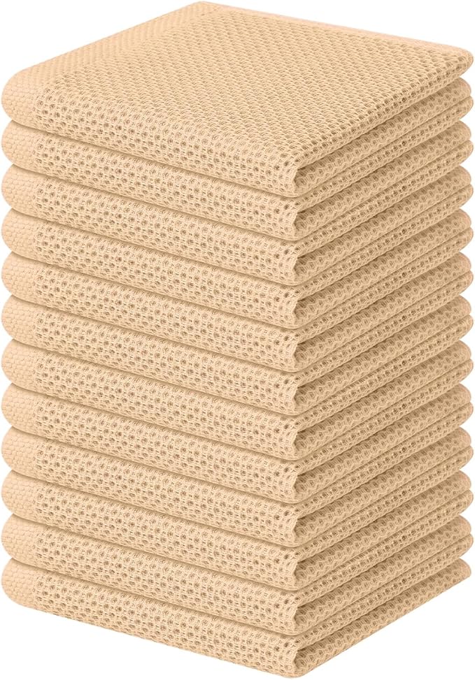 Homaxy 100% Cotton Waffle Weave Kitchen Dish Cloths, Ultra Soft Absorbent Quick Drying Dish Towels, 12 x 12 Inches, 12-Pack, Apricot