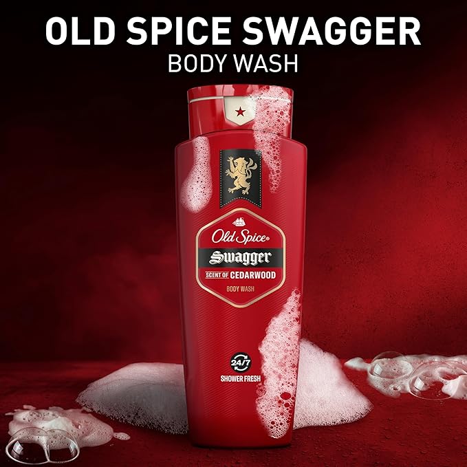 Old Spice Refreshing Body Wash for Men, 3X Defense, 24/7 Shower Fresh with Long Lasting Scent, Red Collection, Swagger with Cedarwood Scent, 24 oz (Pack of 2)