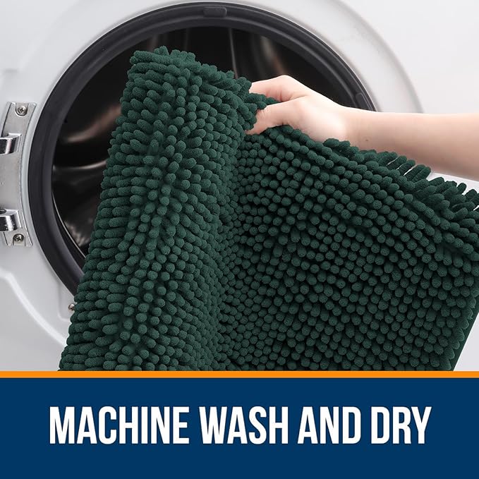 OLANLY Bathroom Rugs 70x46, Extra Soft Absorbent Chenille Bath Rugs, Rubber Backing Quick Dry, Machine Washable Bath Mats for Bathroom Floor, Tub and Shower, Home Decor Accessories, Blackish Green