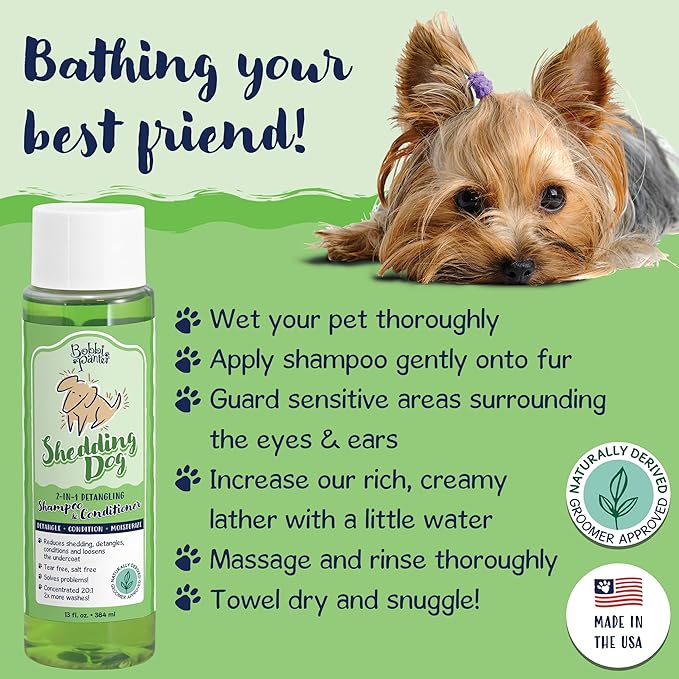 Bobbi Panter Dog Shampoo and Conditioner - Made in USA - All Natural 2-in-1 Formula for Detangles & Reduces Shedding - Concentrated 10:1 for Professional Groomers - Pear Scent, 13 Oz (Case of 12)