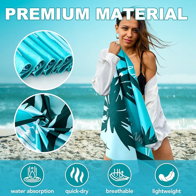 2 Pack Microfiber Beach Towel, Oversized Microfiber Pool Towel 75”x 35”, Sand-Free Beach Towel, Quick Drying Camping Towel, Super Absorbent Bath Blanket, Soft Breathable and Lightweight